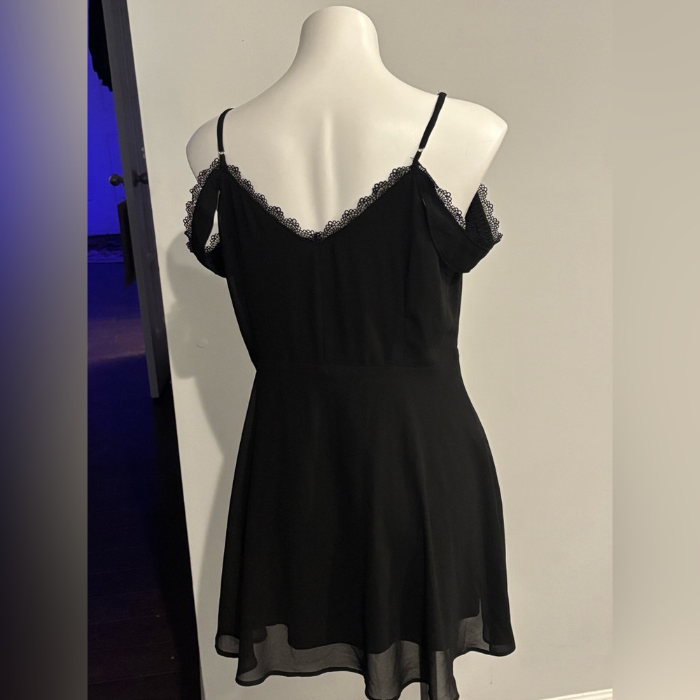 Lulu's Black Lace-Trimmed Off-Shoulder Mini Dress - Picture 6 of 8